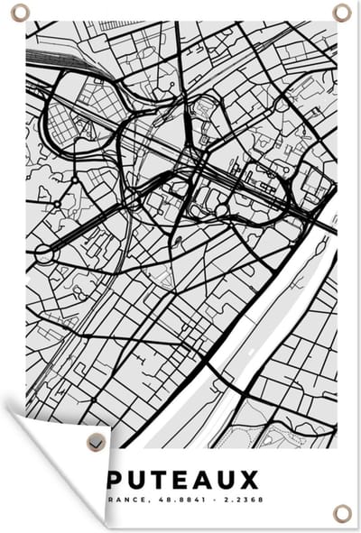 Muurdecoratie Frankrijk - Plattegrond - Kaart - Puteaux - Stadskaart - 120x180 cm - Tuinposter - Tuindoek