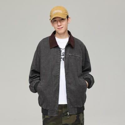 Heren Tooling Jas Heren Herfst Retro Bergkraag Top Veelzijdige Casual Jas Heren 3XL zwart