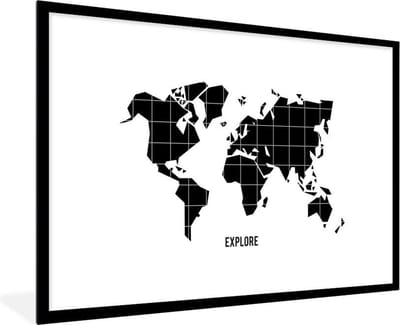 Poster in lijst - Fotolijst 120x80 cm - Posters - Wereldkaart - Trendy - Zwart - Posterlijst zwart - Decoratie - Wanddecoratie woonkamer - Muurdecoratie slaapkamer