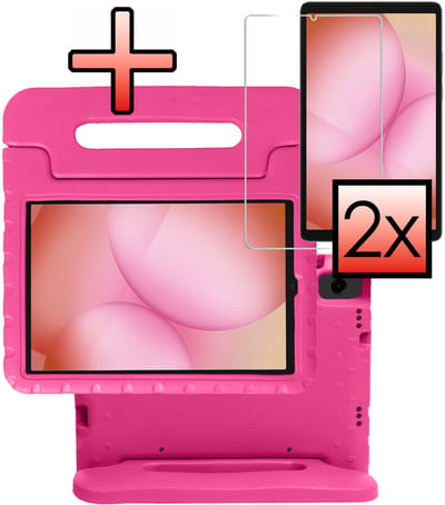 Hoes - Geschikt voor Samsung Galaxy Tab A11 - Met 2x Screenprotector - Kinderhoes Shockproof Bumper - Kidsproof Case - Tablet Hoesje - Kinder Cover - Roze