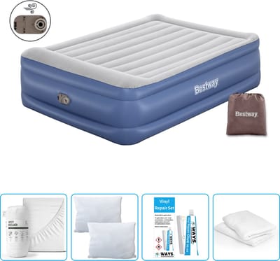 Bestway luchtbed - 2-Persoons - 152 x 203 x 56 cm - Grijs/Blauw - Inclusief pomp - Hoeslaken - Kussen - Kussenbeschermer en Reparatieset