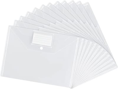 Transparante A4 Plastic Mappen - 12 Stuks Documentenfolders met Labelvak en Drukknop voor School en Kantoorgebruik