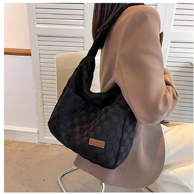 Canvas Tas voor Dames Herfst en Winter Nieuw Schakbord Ruit Schoudertas voor Dames High-end Mode Veelzijdig Niche Casual Draagtas voor Dames black