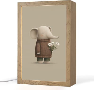 Nachtlampje 20x30 cm - Kinder lampje - Olifant - Witte bloemen - Kindvriendelijk - Tafellamp kinderkamer - Slaapkamer lamp - Bedlamp kinderen - Kinderlampje stopcontact - Wandlamp babykamer - Nachtlampjes