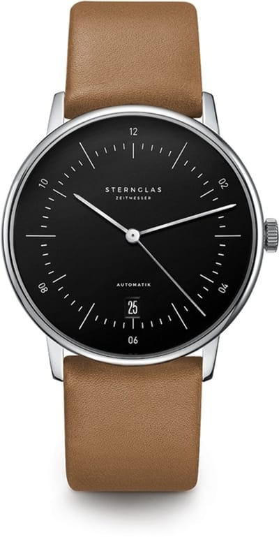 Sternglas S02-NA03-PR01 NAOS Heren Horloge - Saffierglas - Staal/Leer - Bruin/Zilverkleurig - Ø 38 mm - Automatisch - Gesp - 5 ATM (douchen)