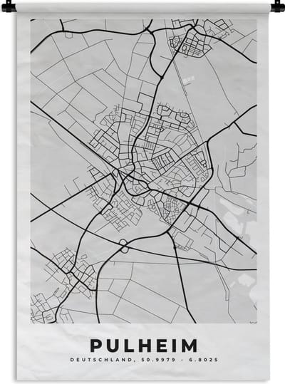 Wandkleed - Wanddoek - Pulheim - Stadskaart - Plattegrond - Duitsland - Kaart - 120x180 cm - Wandtapijt