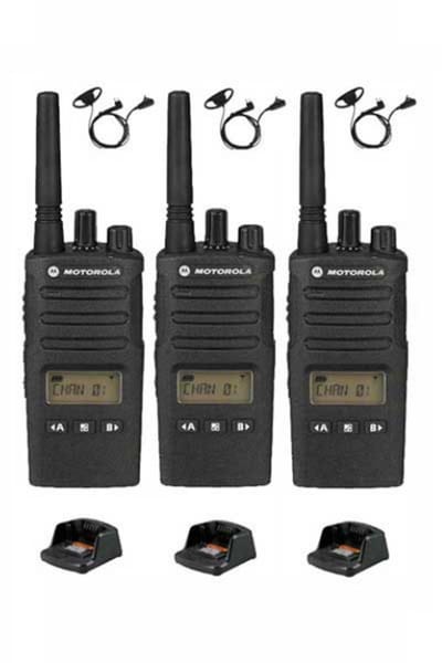 Set van 3 Motorola XT460 IP55 PMR446 met D-shape oortje M1 2-Pins en tafellader