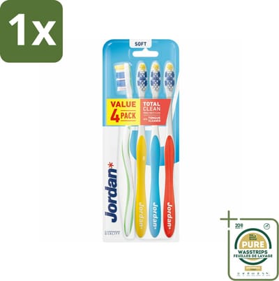1 x Jordan Tandenborstel Total Clean Soft 4-pack 4 stuks per verpakking- Tandenborstel - Mondverzorging - Tandenborstel Set - Tandplak Verwijderen - Tandvlees Verzorgen