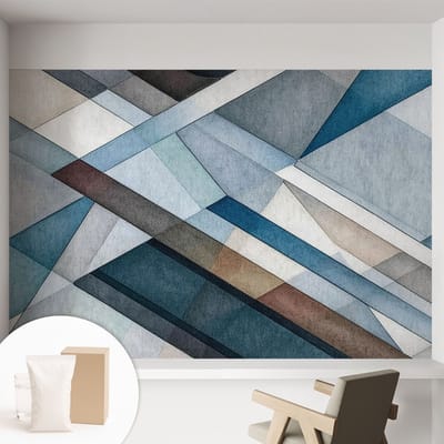 Coloray Behang - Abstracte geometrie Wandbekleding - 152x104 cm - Blauw Behang - Voor liefhebbers van modern design - Behang Voor op kantoor, voor de woonkamer, voor de slaapkamer - Vliesbehang Geometrie