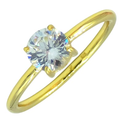 Goldplated Zilveren ring – Solitaire zirkonia 6.5 mm – Verlovingsring