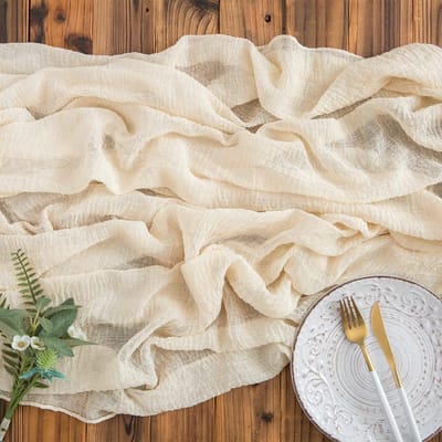 Tafelloper mousseline stof beige crème 3m kaasdoek tafelloper bruiloft 300 x 80 cm