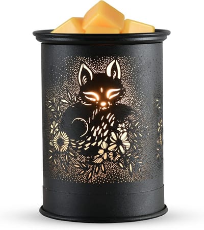 Metalen wasverwarmer - Kaarsbrander decoratie - Huisgeur verspreiden - Uniek vossenmodel design - 13.21 cm hoog - Vossenkleuren