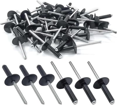 Set van 50 Aluminium Blindklinknagels met Zwarte Grote Kop 4.8 x 19 x 16 mm voor Metaalconstructie, Gevelbevestiging en Plaatmetaalbewerking