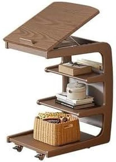 C-vormige bijzettafel - Roltafel met plank - Ontspannen lezen - Verstelbaar tafelblad - 40x47x63cm - Walnoot