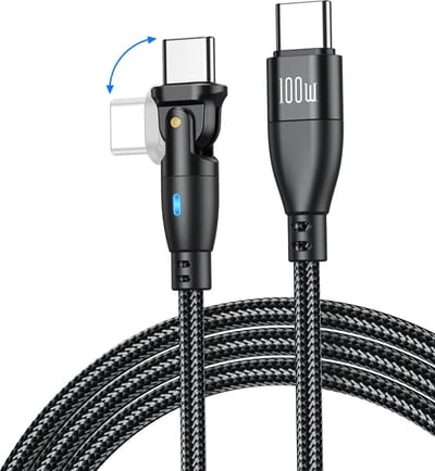 DrPhone ProCharge C2C Ultra – 0.5M 100W USB-C Naar USB-C Kabel - Power Delivery - Lader en Datatransmissie - 180° Rotatie - LED Indicator – Zwart