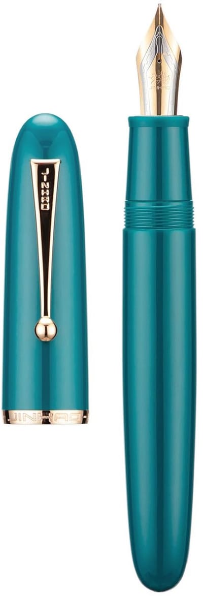 Dailygoods - Jinhao 9019 vulpen, Dadao-serie #8 medium penpunt, melkblauwe acryl cilinder met gouden clip grote maat schrijfpen