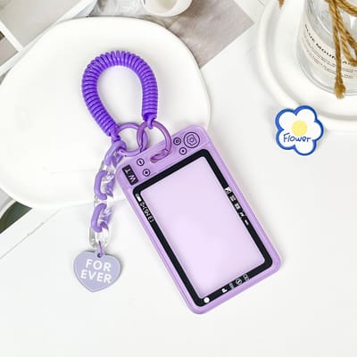Transparante Acryl Fotokaarthouder Sleutelhanger Idol Fotohoes Krediet ID Bankpas Houder Hoes Beschermhoes paars