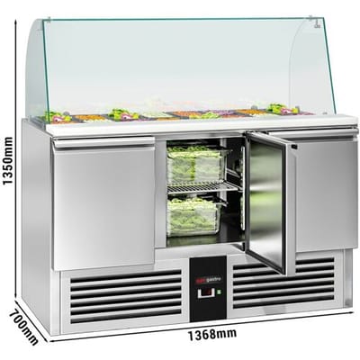 GGM Gastro Saladette PREMIUM - 1368mm - 3 Türen - mit hohem Glasaufsatz für 4x GN 1/1 Zilver