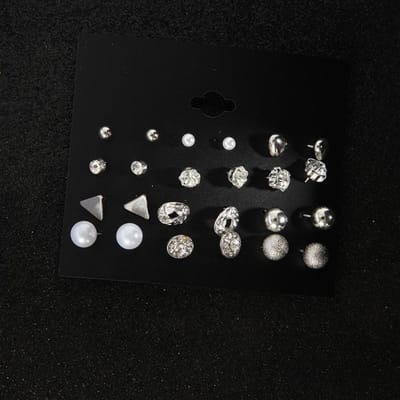 Ensemble de boucles d'oreilles en métal européen et américain, 12 paires de boucles d'oreilles carrées en zircon, boucles d'oreilles en diamant serties de cœur