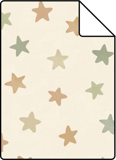Proefstaal ESTAhome behang sterretjes groen en blauw en beige - 26.5 x 21 cm - 131707-S