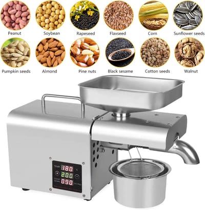 Oliepers Machine - Olie Extractie Expeller - Zelf Olie Maken - Automatische Verwarming - 3-6 kg/uur - Roestvrij Staal