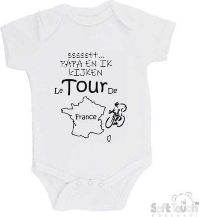 100% katoenen Romper "ssssstt... Papa en ik kijken Le Tour De France" Wielrennen Unisex Katoen Wit/zwart 62/68