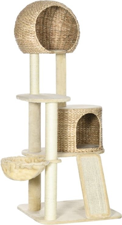 Wishdor - Kattenkrabpaal - meerdere niveaus - met huisje - 60L x 60B x 150H cm beige