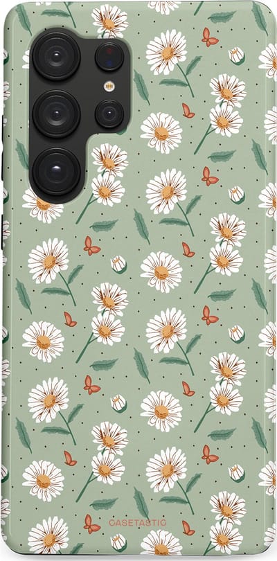 Casetastic Hoesje Geschikt voor Samsung S25 Ultra - Stijlvolle Beschermende Duo-layer Case - Vleugels en madeliefjes