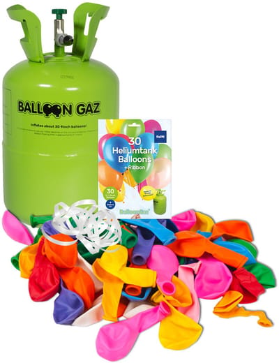 Helium Cilinder BalloonGaz met 30 Meerkleurige Ballonnen en Lint