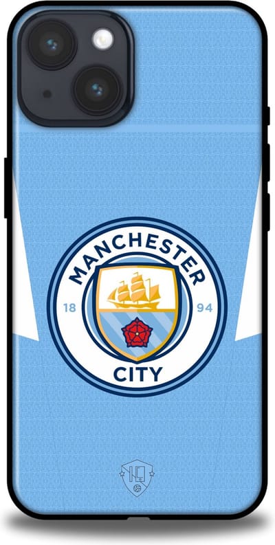 Manchester City clublogo hoesje Apple iPhone 14 Backcover softcase Lichtblauw