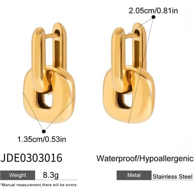 Youthway Boucle d'oreille pendante patchwork ovale bicolore Acier inoxydable Étanche Bijoux d'oreilles Métal minimaliste moderne Boucle d'oreille pendante beige