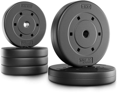Trex Sport TX-020AS – Halterschijven Set 20 kg – Bitumen – Ø 27 mm boring – 2x5 kg & 4x2,5 kg Mix – Voor Halterstang – 6 stuks