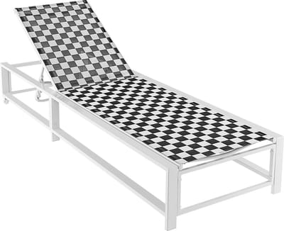 KOMFOTTEU Ligstoel, rugleuning verstelbaar in 5 standen, ligstoel voor buiten met 2 wielen, belasting 180 kg, ligstoel, 200 x 68 x 32-104 cm, dambordmotief, voor tuin, picknick, binnenplaats
