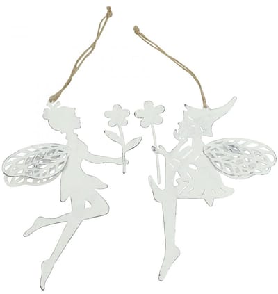 Decoratieve elfjes raamdecoratie lente metaal wit H20cm 4 stuks, 4 Stü