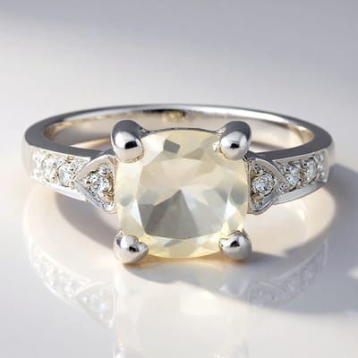 Cavill - Damesring 925 Sterling Zilver - 1,63 Ct Orthoklaas Madagaskar - Antiek Kussen Slijpsel - Briljant Zirkonia - Comfortabel