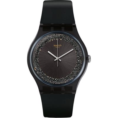 Swatch Quartz Uurwerk 30M Waterbestendig Horloge 47,4 mm Zwarte Wijzerplaat Kunststof Kast Siliconen Band Herenhorloges SUOB156 Black black