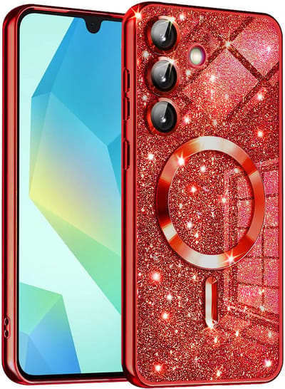 Hoesje geschikt voor Samsung Galaxy A16 - Techsuit Luxury Glitter Back Cover - Geschikt voor MagSafe - Rood