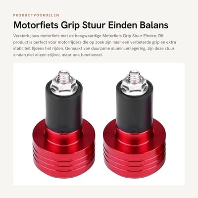 Dailygoods- Stuur Eind Aluminiumlegering - Universeel voor Standaard 7/8" (22mm) - Motorfiets Grip - 2 Stuks - Rood - Gewicht 103g - Motorfiets Handvat