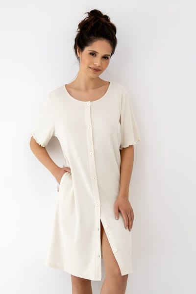 Sensis Viscose Nachthemd Dames Geribd Knoopsluiting Zakken Ecru BAYLA 36 / S
