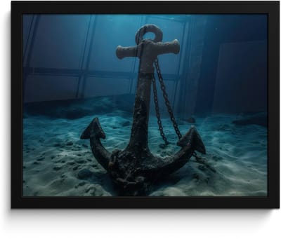 Poster in lijst - Fotolijst 40x30 cm - Posters - Anker - Ijzer - Zeebodem - Zand - Posterlijst zwart - Decoratie - Wanddecoratie woonkamer - Muurdecoratie slaapkamer