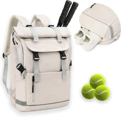 Tennisrugzak met Schoencompartiment voor Dames en Heren, Lichtgewicht Racket- en Padelbag, Ideaal voor Badminton en Squash, Beige