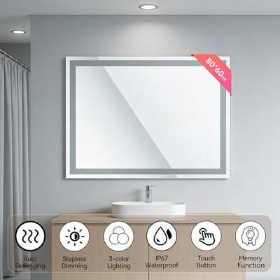 Auralum® Badkamerspiegel met verlichting - Badkamerspiegel - Wandspiegel - 3 LED standen - Anti-Condens - 3000K/4500K/6500K - 80x60cm