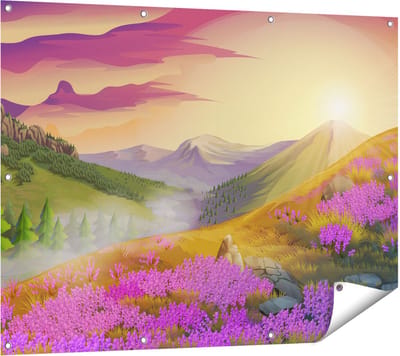 Gards Tuinposter Lavendel Bloemen in de Bergen - Abstract - 120x90 cm - Tuindoek - Tuindecoratie - Wanddecoratie buiten - Tuinschilderij