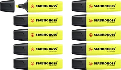 STABILO BOSS ORIGINAL - Markeerstift - Hoogste Kwaliteit - Geel - Doos 10 stuks