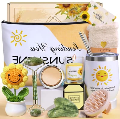 Cadeaus voor Vrouwen: Zonnebloem Geschenk voor Verjaardag, Ontspanning Set met Tumbler voor Moeder, Zus of Beste Vriendin