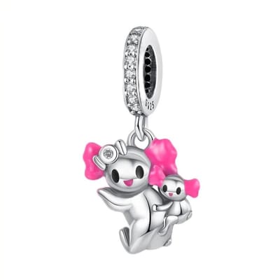 Fler® | Bedel | Past op populaire bedel armbanden (standaard-3mm) | armbandbedel | Axolotl Bedel | Hangbedel | 925 sterling zilver | Transparante zirkonia | Roze emaille | Armband Kraal | Vriendschap, Verjaardagsgeschenk, Cadeau | Valentijn kado