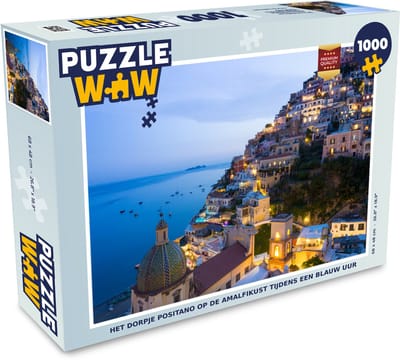 Puzzel Het dorpje Positano op de Amalfikust tijdens blauw uur - Legpuzzel - Puzzel 1000 stukjes volwassenen