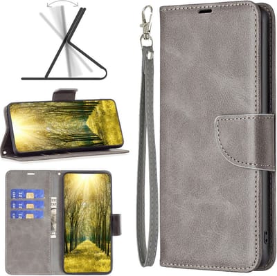 MobyDefend Hoesje - Geschikt voor Motorola Moto G34 - Wallet Book Case Met Koord - Grijs