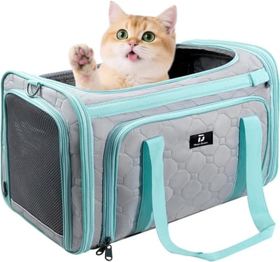 SnelShoppen - Uitbreidbare Kattenmand - Zachte Reismand voor Vliegreizen - Ademend Mesh-Stof - Fleece Gevoerd - Geschikt voor Lange en Korte Reizen -