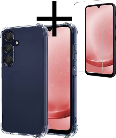 Hoesje - Met Screenprotector - Geschikt voor Samsung Galaxy A25 - Sterk & Shockproof - Siliconen Case - Back Cover - Telefoon Hoes - Shock Proof - Transparant